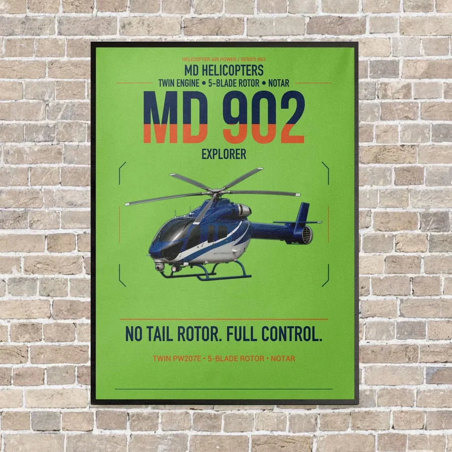 MD Helicopters MD 902 Explorer vertical canvas print - framed - light green background