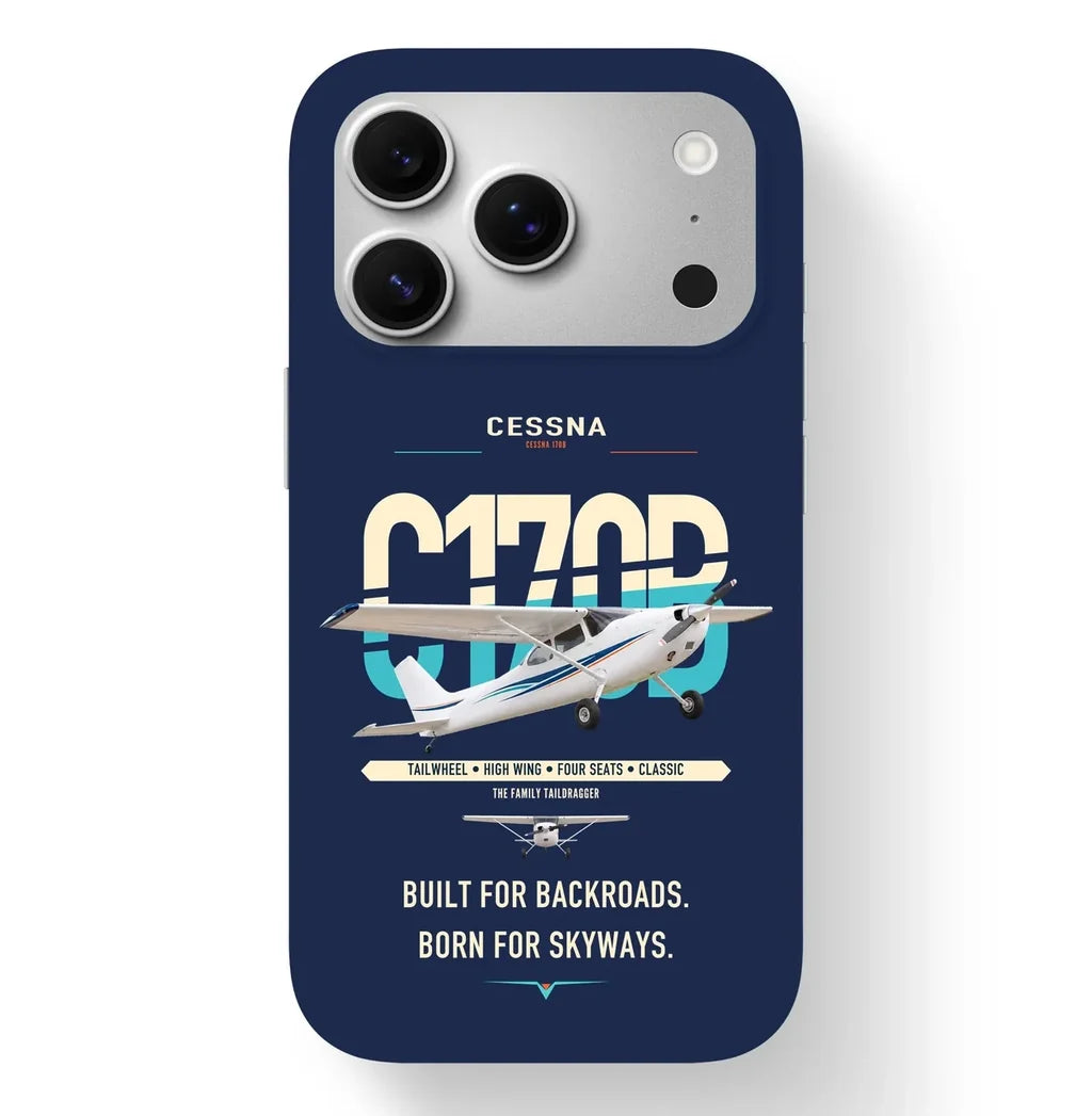 Cessna 170B design on navy blue magsafe iphone case, for iPhone 17 Pro
