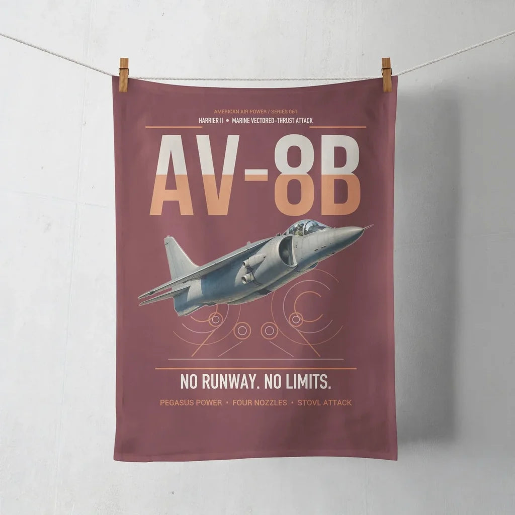 AV-8B Harrier II design on dark red towel