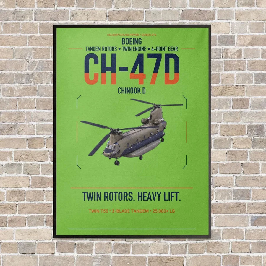 Boeing CH-47D vertical canvas print - framed - light green background