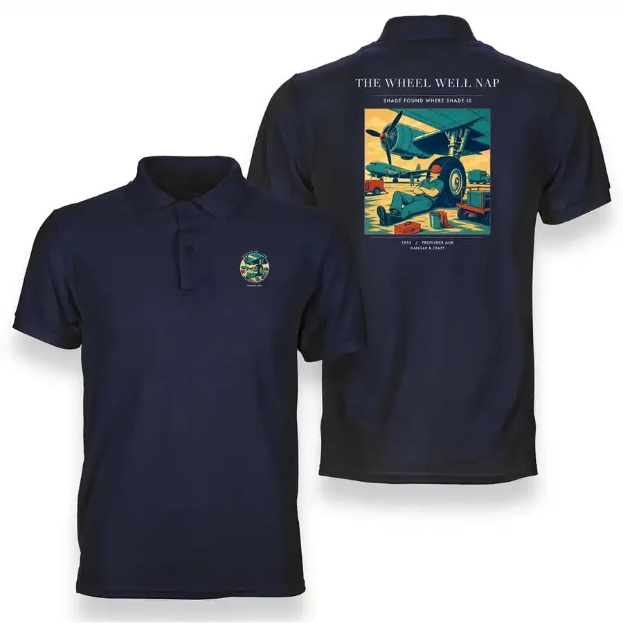 VINTAGE G4267 - The Wheel Well Nap - Double-Side Polo T-Shirt design on navyblue