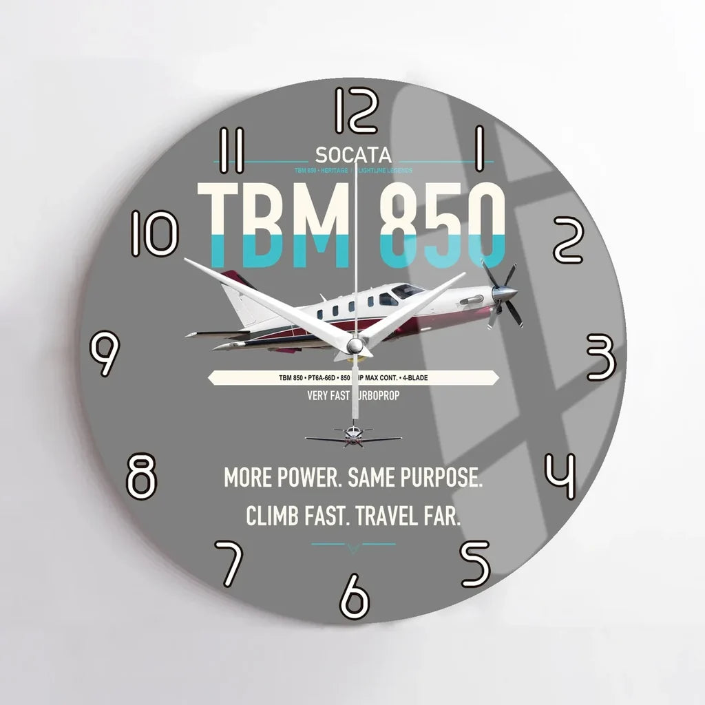 Socata TBM 850 design on gray no frame wall clock