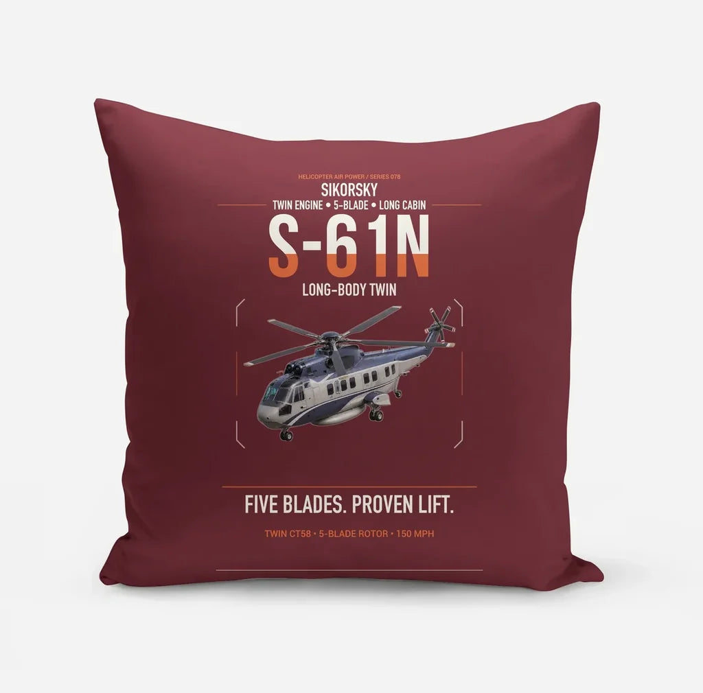Sikorsky S-61N design on dark red pillow