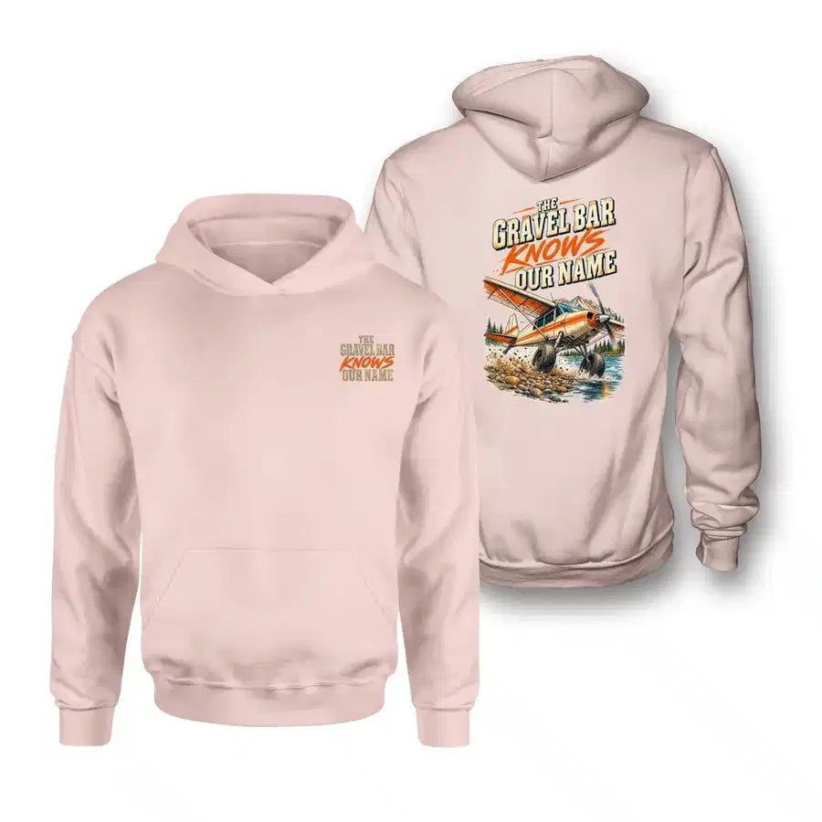 SIGNAL 662 - The Gravel Bar Knows Our Name - Double-Side Hoodie design on pink double side hoodie