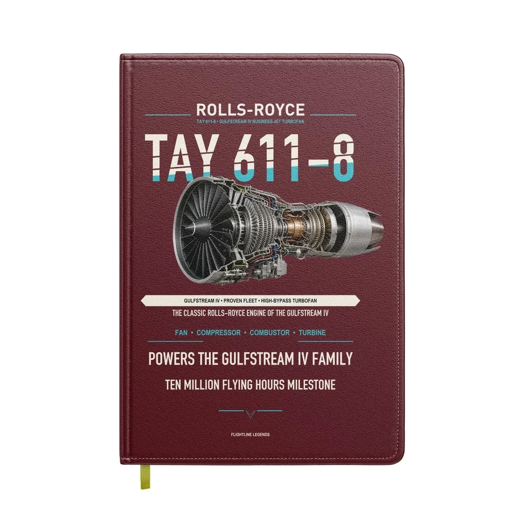 TAY 611-8 design on dark red notebook