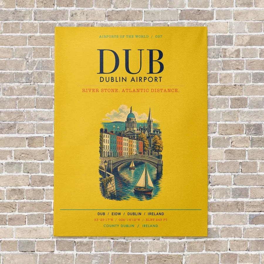Dublin Airport DUB vertical canvas print - no frame - yellow background