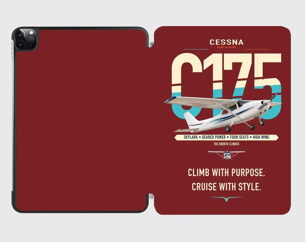 Cessna 175 Skylark design on dark red ipad tablet case