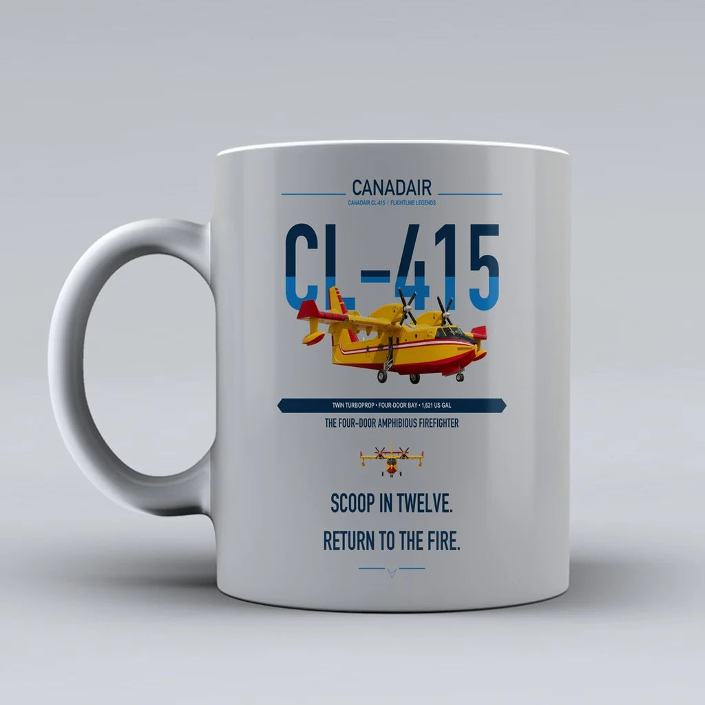 Canadair CL-415 design on light gray ceramic mug, double-side print