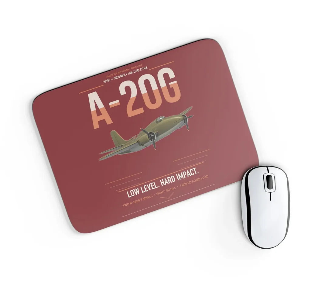 A-20G Havoc design on dark red rectangle mouse pad