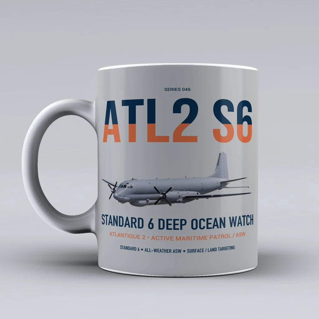 Atlantique 2 Standard 6 design on light gray ceramic mug, double-side print
