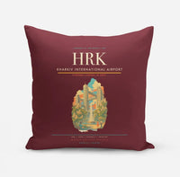 Thumbnail for Kharkiv International Airport (HRK) design on dark red pillow