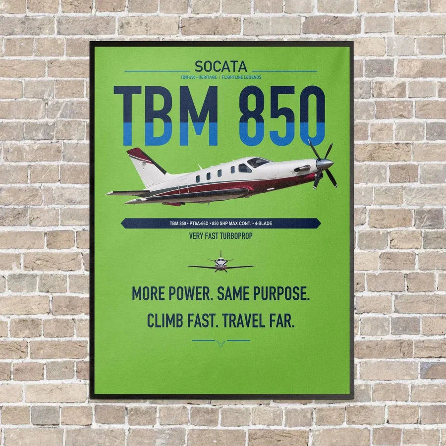 Socata TBM 850 vertical canvas print - framed - light green background