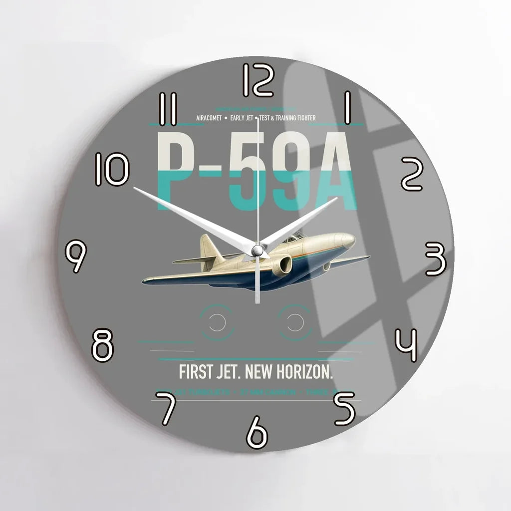 P-59A Airacomet design on gray no frame wall clock