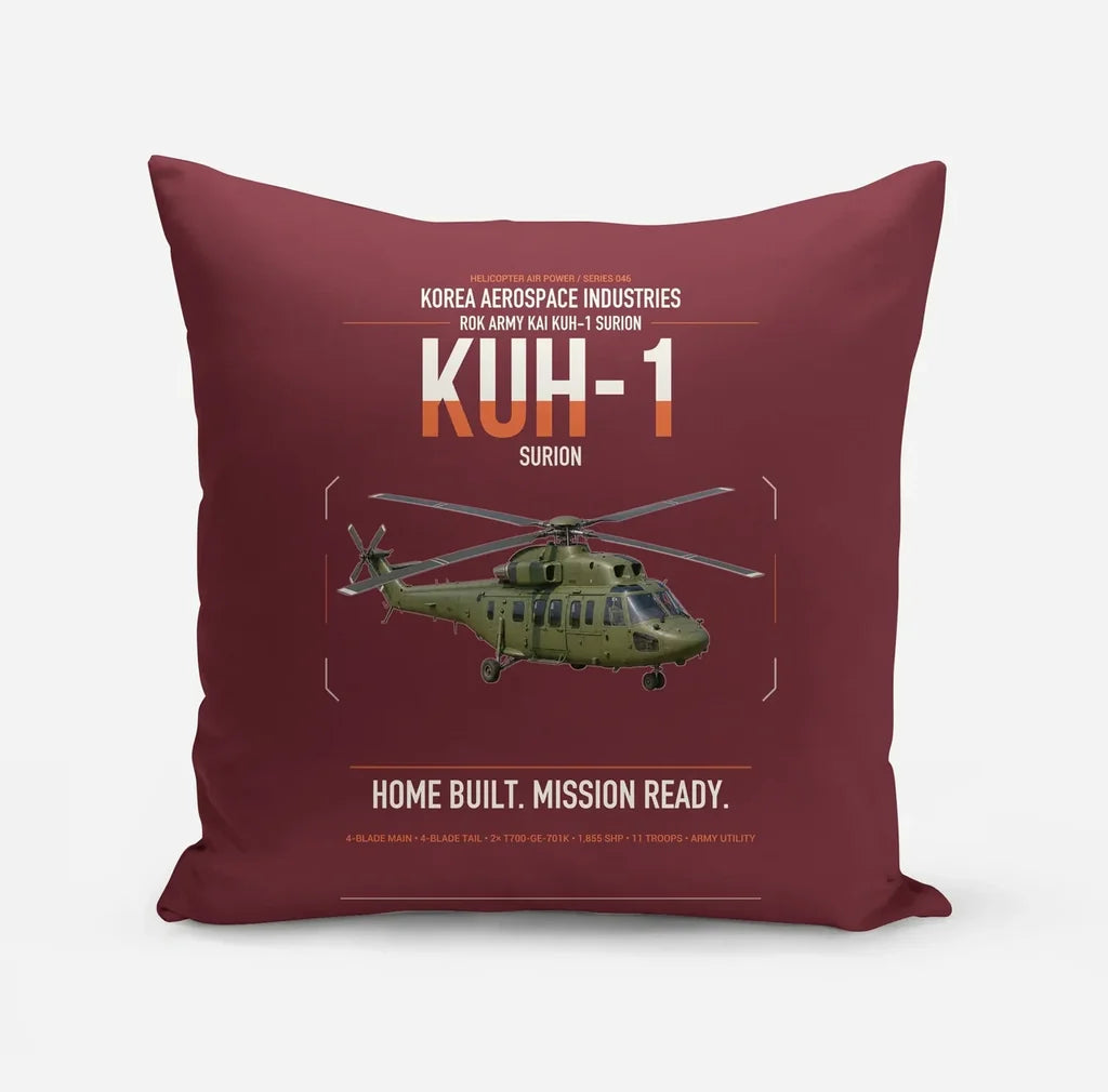 Korea Aerospace Industries KUH-1 Surion design on dark red pillow