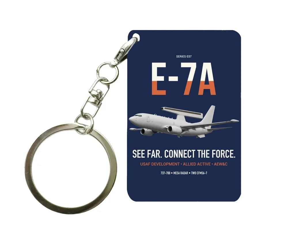 E-7A Wedgetail design on navy blue designed key chain, double-side print
