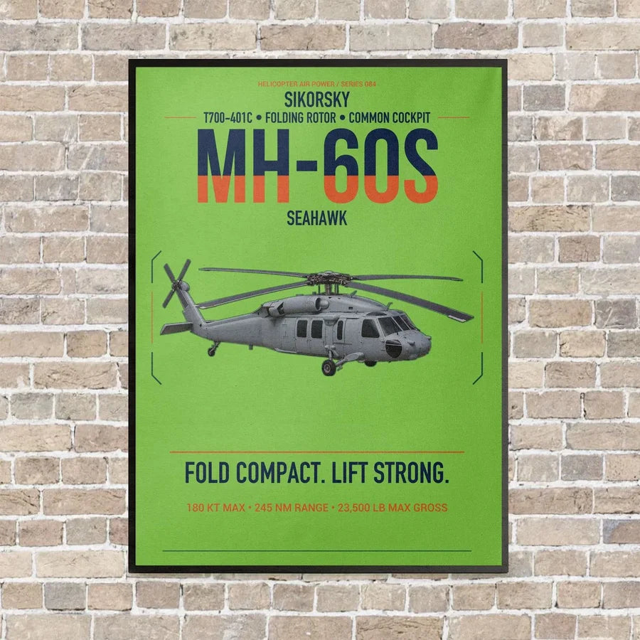 Sikorsky MH-60S Seahawk vertical canvas print - framed - light green background
