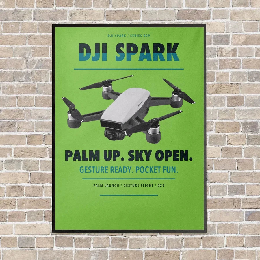 DJI Spark vertical canvas print - framed - light green background