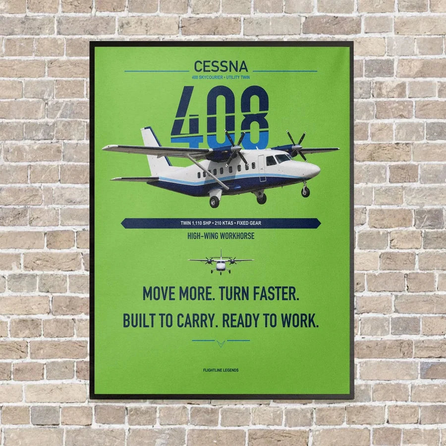 Cessna 408 SkyCourier vertical canvas print - framed - light green background