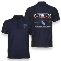 Thumbnail for C-130J-30 Super Hercules design on navy blue double-side polo t-shirt, double-side print
