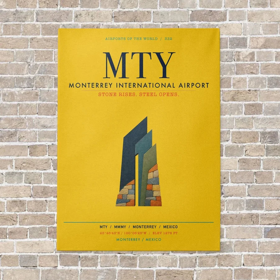 Monterrey International Airport MTY vertical canvas print - no frame - yellow background