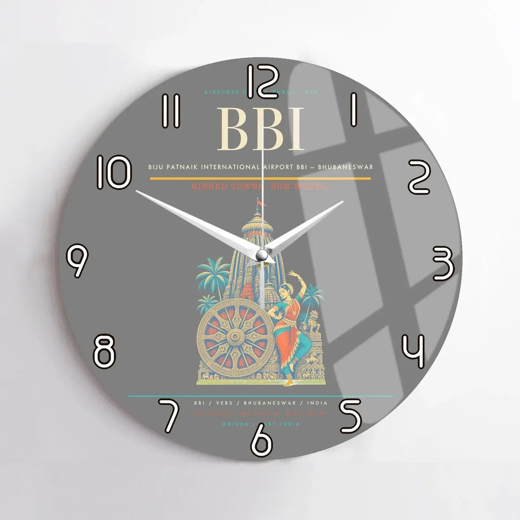 Biju Patnaik International Airport (BBI) design on gray no frame wall clock