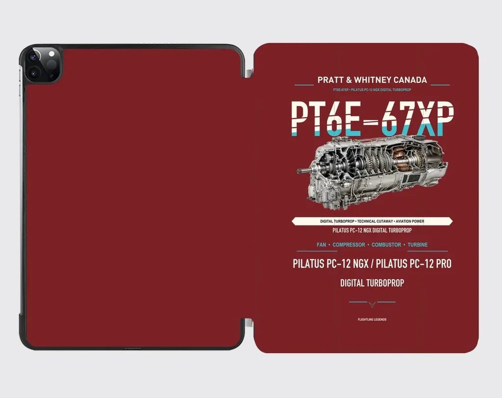 PT6E-67XP design on dark red ipad tablet case