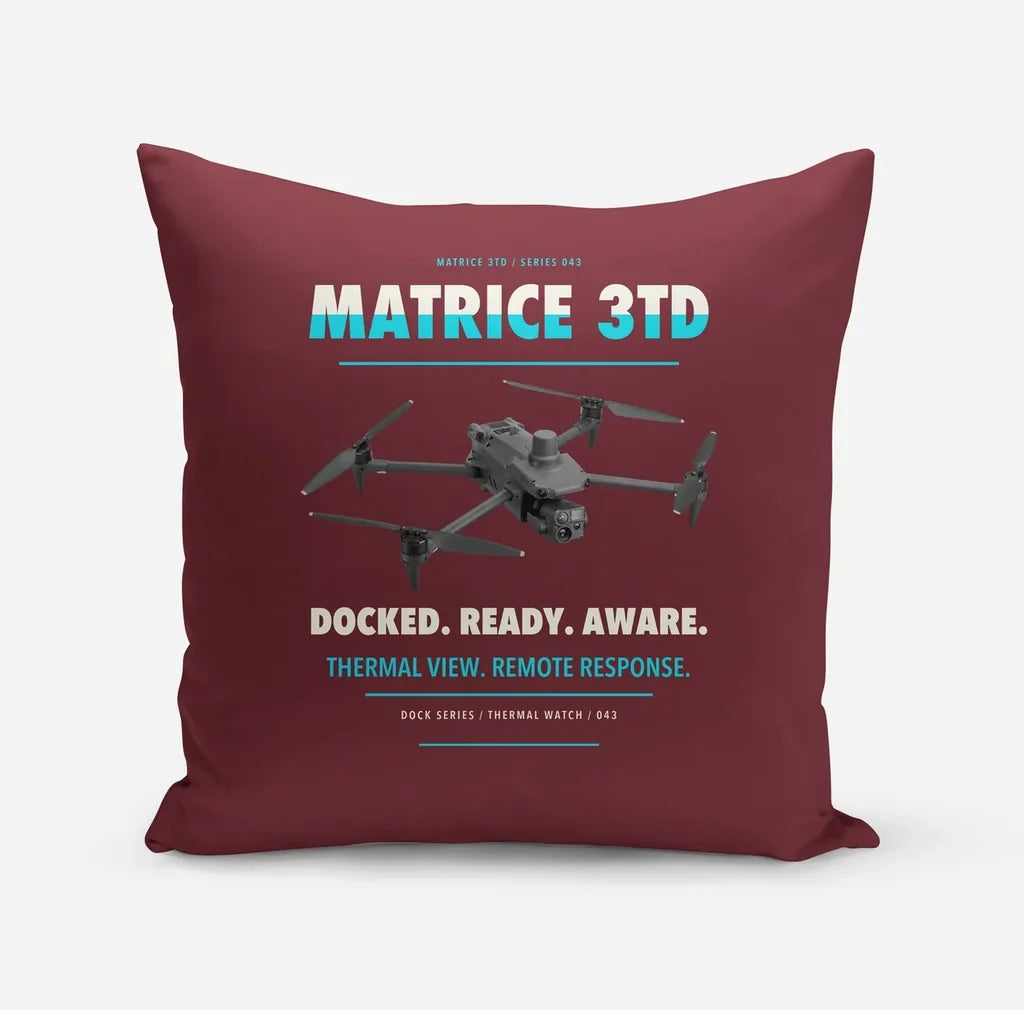 DJI Matrice 3TD design on dark red pillow