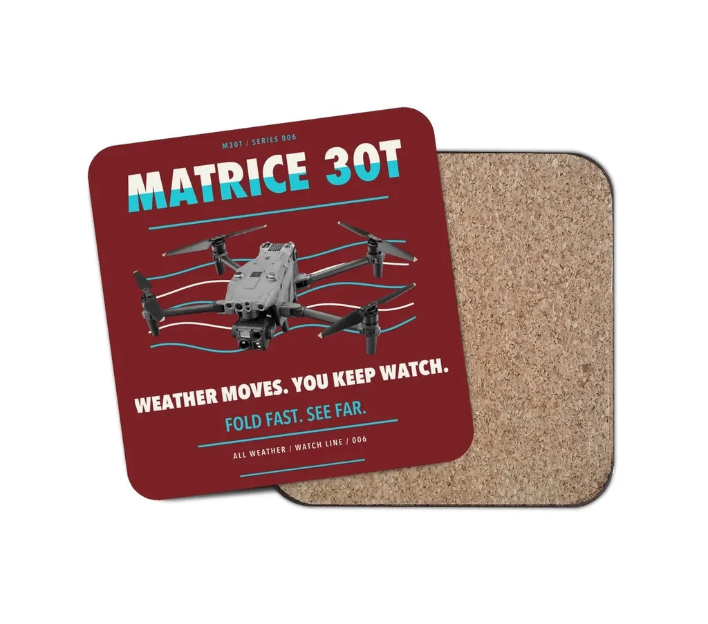 DJI Matrice 30T design on dark red 1 piece coaster