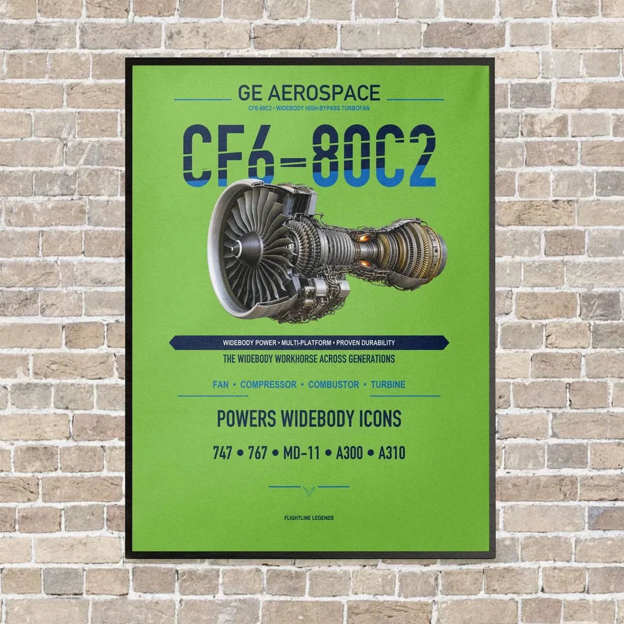 CF6-80C2 vertical canvas print - framed - light green background