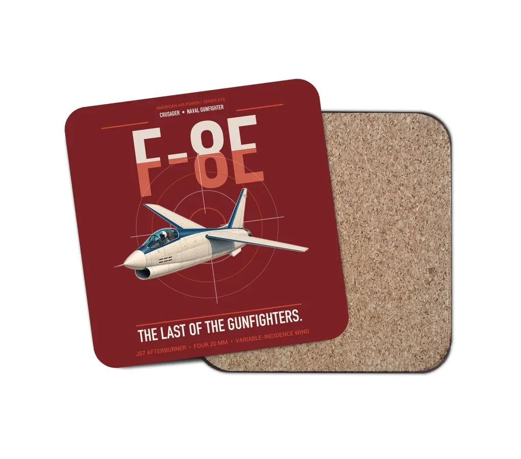 F-8E Crusader design on dark red 1 piece coaster