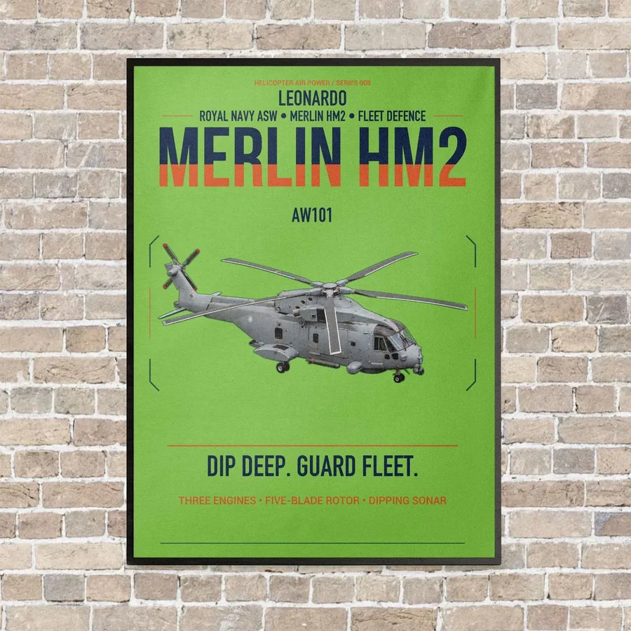 Leonardo AW101 Merlin HM2 vertical canvas print - framed - light green background