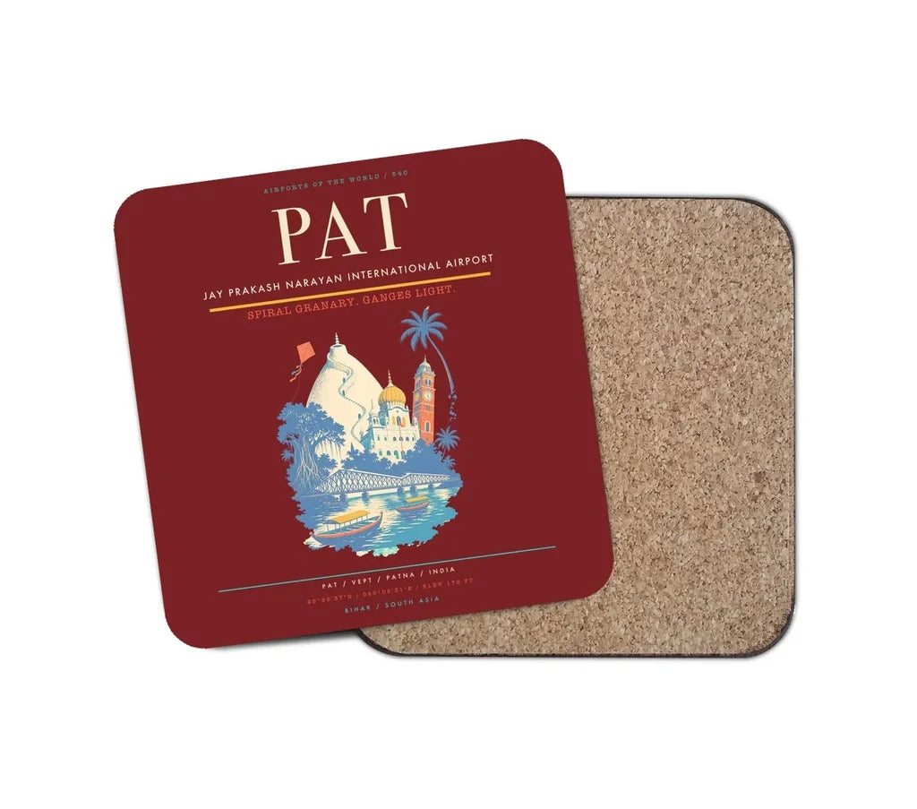 Jay Prakash Narayan International Airport (PAT) design on dark red 1 piece coaster