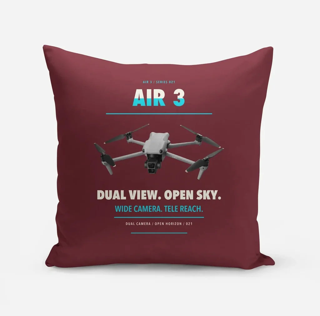 DJI Air 3 design on dark red pillow