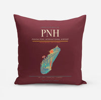 Thumbnail for Phnom Penh International Airport (PNH) design on dark red pillow