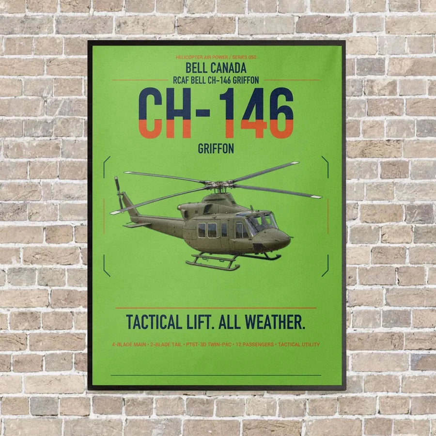 Bell Canada CH-146 Griffon vertical canvas print - framed - light green background
