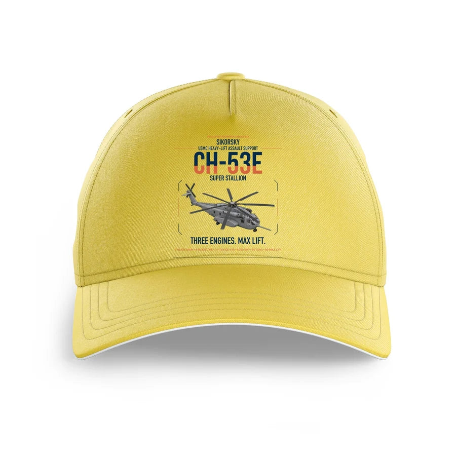 Sikorsky CH-53E Super Stallion design on yellow printed hat