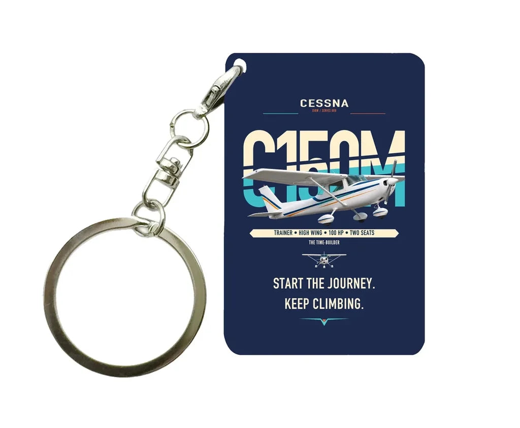 Cessna 150M design on navy blue designed key chain, double-side print