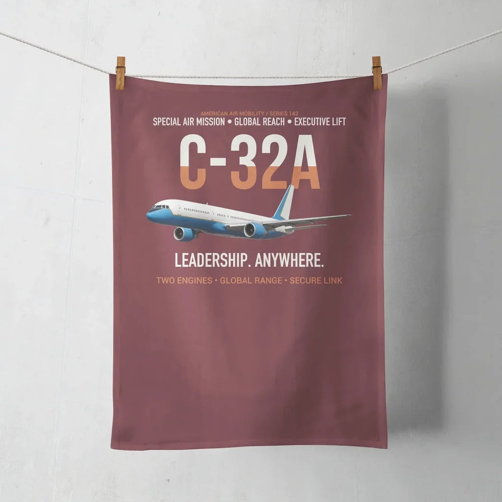 C-32A Air Force Two Global Reach design on dark red towel