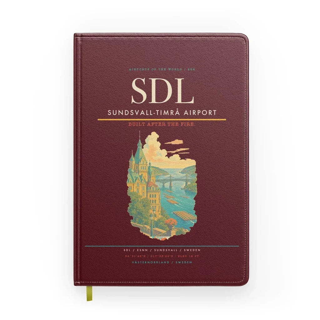 Sundsvall-Timrå Airport (SDL) design on dark red notebook