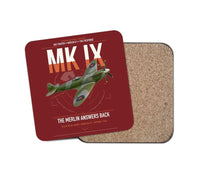 Thumbnail for Supermarine Spitfire Mk IX design on dark red 1 piece coaster