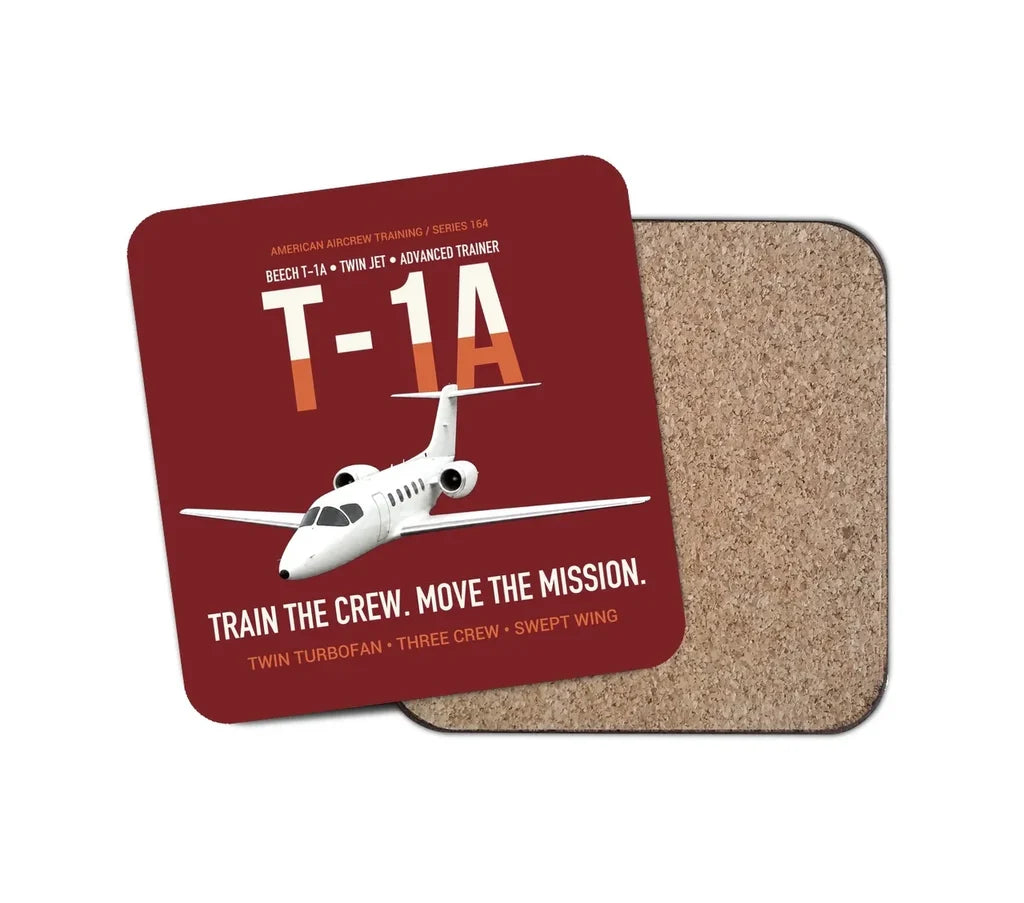 T-1A Jayhawk Advanced Jet Trainer design on dark red 1 piece coaster