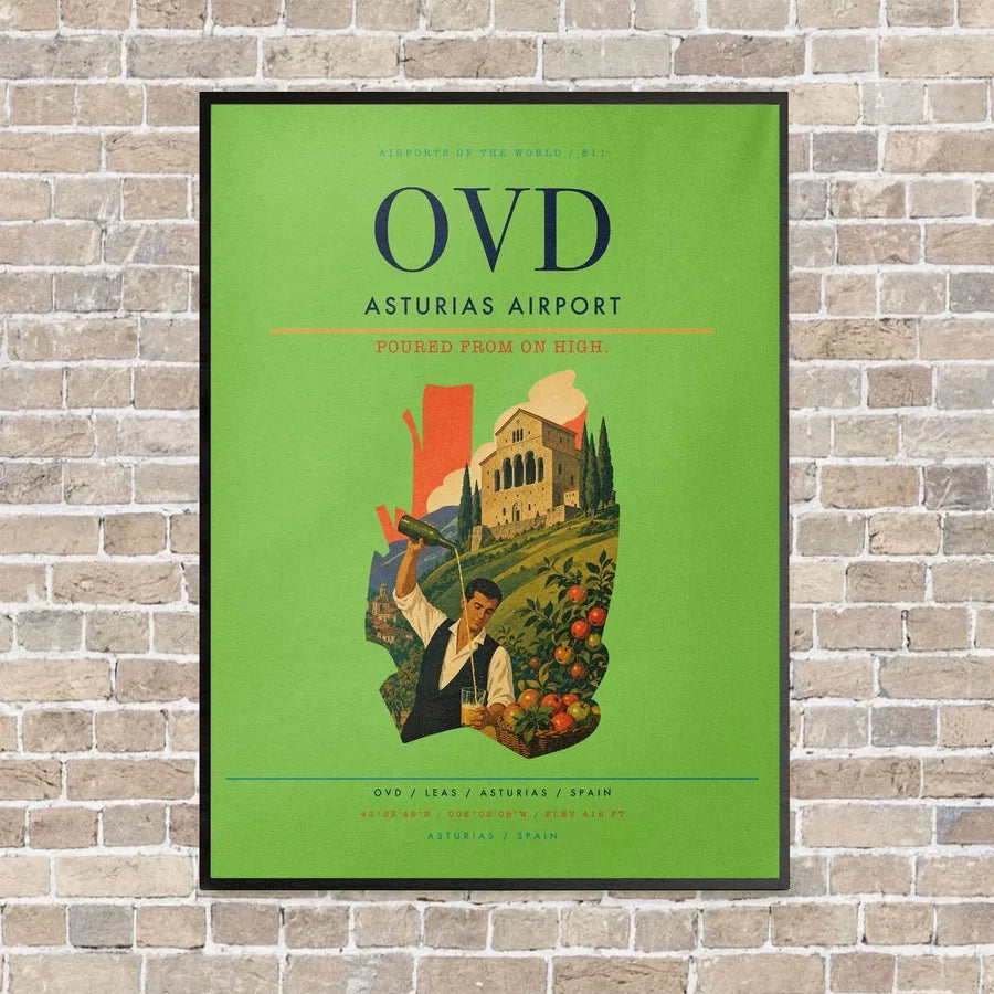 Asturias Airport OVD vertical canvas print - framed - light green background