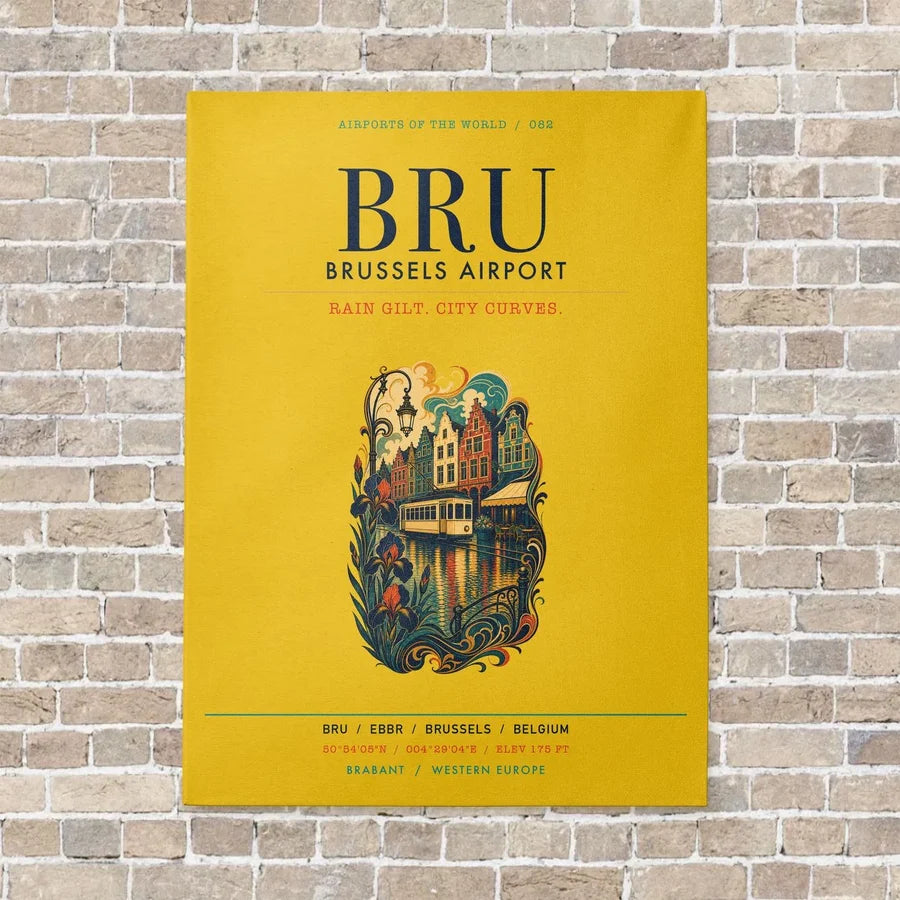 Brussels Airport BRU vertical canvas print - no frame - yellow background