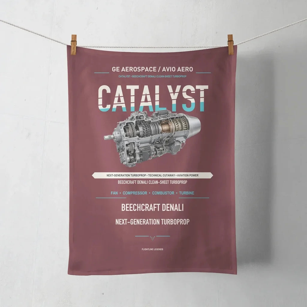 CATALYST design on dark red towel