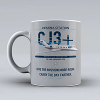 Thumbnail for Cessna Citation CJ3+ design on light gray ceramic mug, double-side print