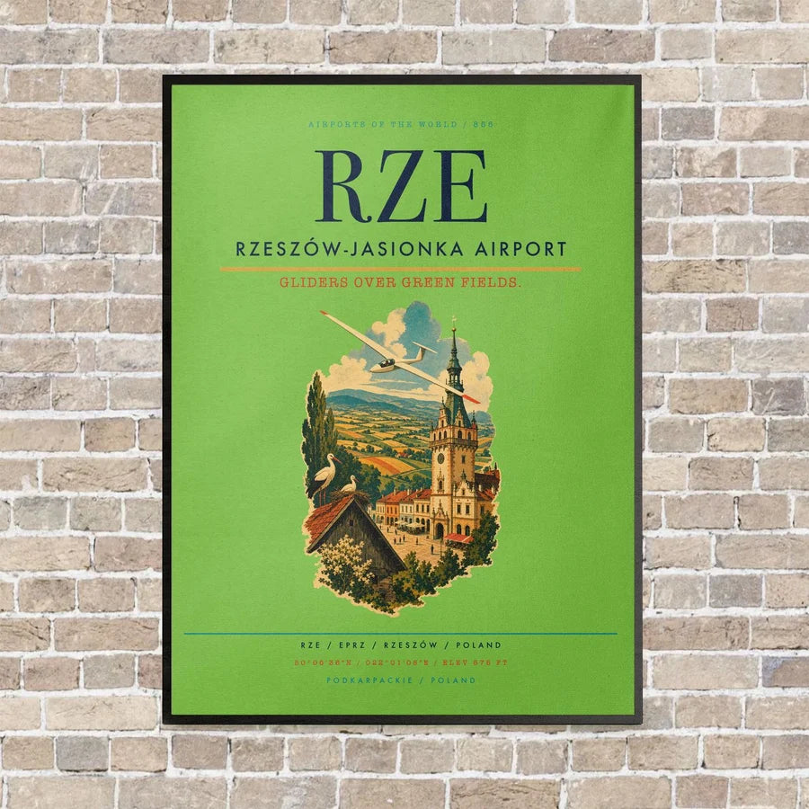 Rzeszów-Jasionka Airport RZE vertical canvas print - framed - light green background