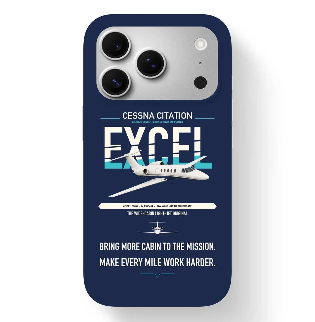 Cessna Citation Excel design on navy blue magsafe iphone case, for iPhone 17 Pro
