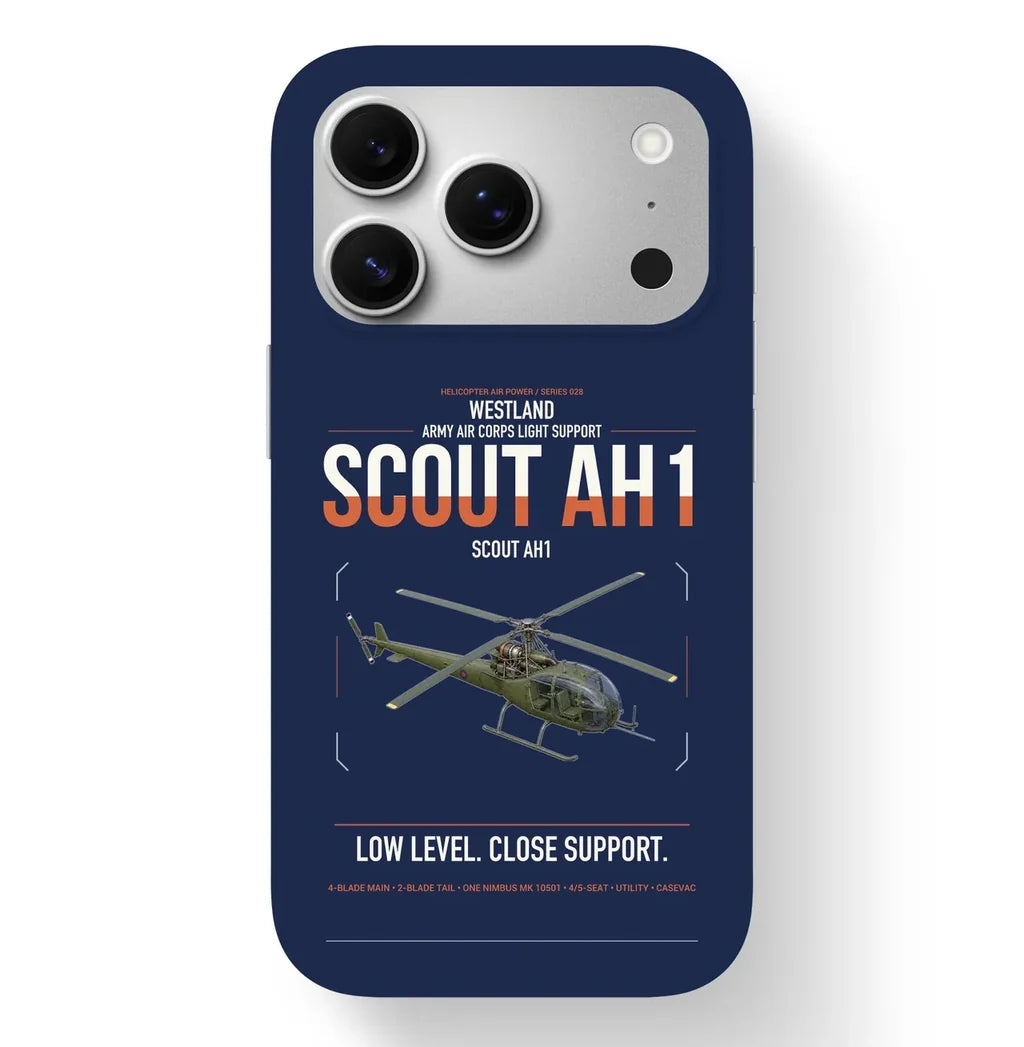 Westland Scout AH1 design on navy blue magsafe iphone case, for iPhone 17 Pro