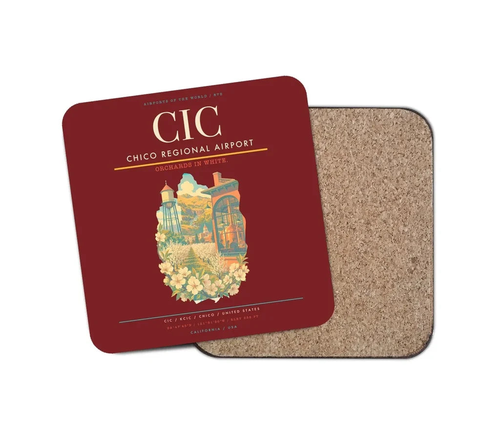 Chico Regional Airport (CIC) design on dark red 1 piece coaster