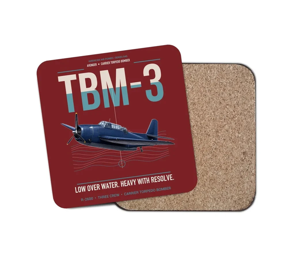 TBM-3 Avenger design on dark red 1 piece coaster